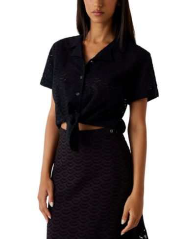 GUESS Women's Short-Sleeve Sharon Collared Shirt