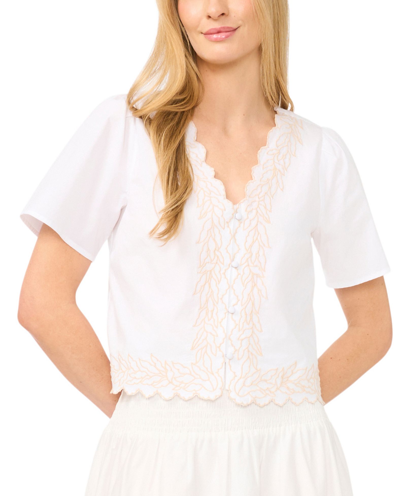 CeCe Women's V-Neck Embroidered Blouse
