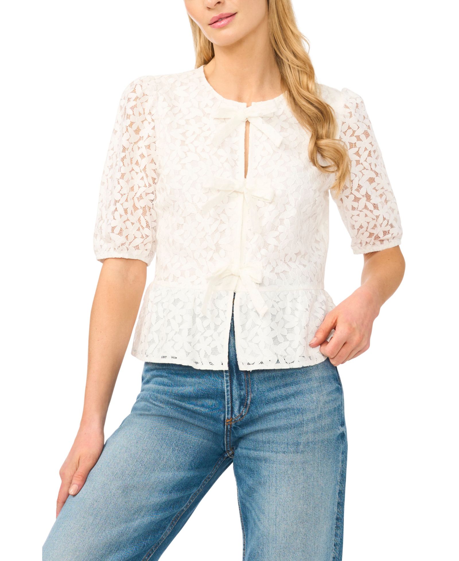 Женский топ CeCe Crewneck Lace 3/4 Sleeve Peplum