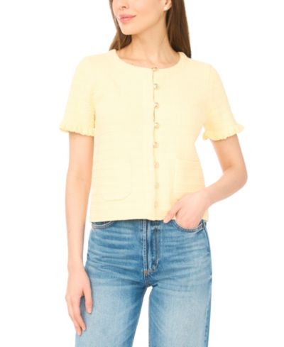 CeCe Women's Crewneck Short-Sleeve Cardigan