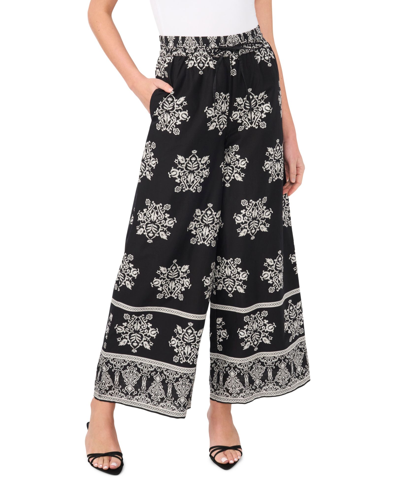 Женские брюки CeCe Printed Wide-Leg Pull-On Cotton