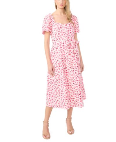 Женское миди-платье CeCe Sweetheart Neck Puff-Sleeve Cotton