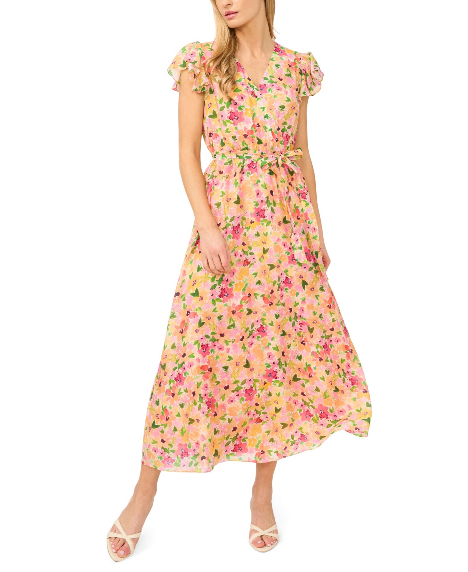 CeCe Women's V-Neck Wrap-Front Maxi Dress