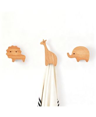 YIGII 4-Piece Cartoon Animal Wooden Coat Hooks for Home Decoration