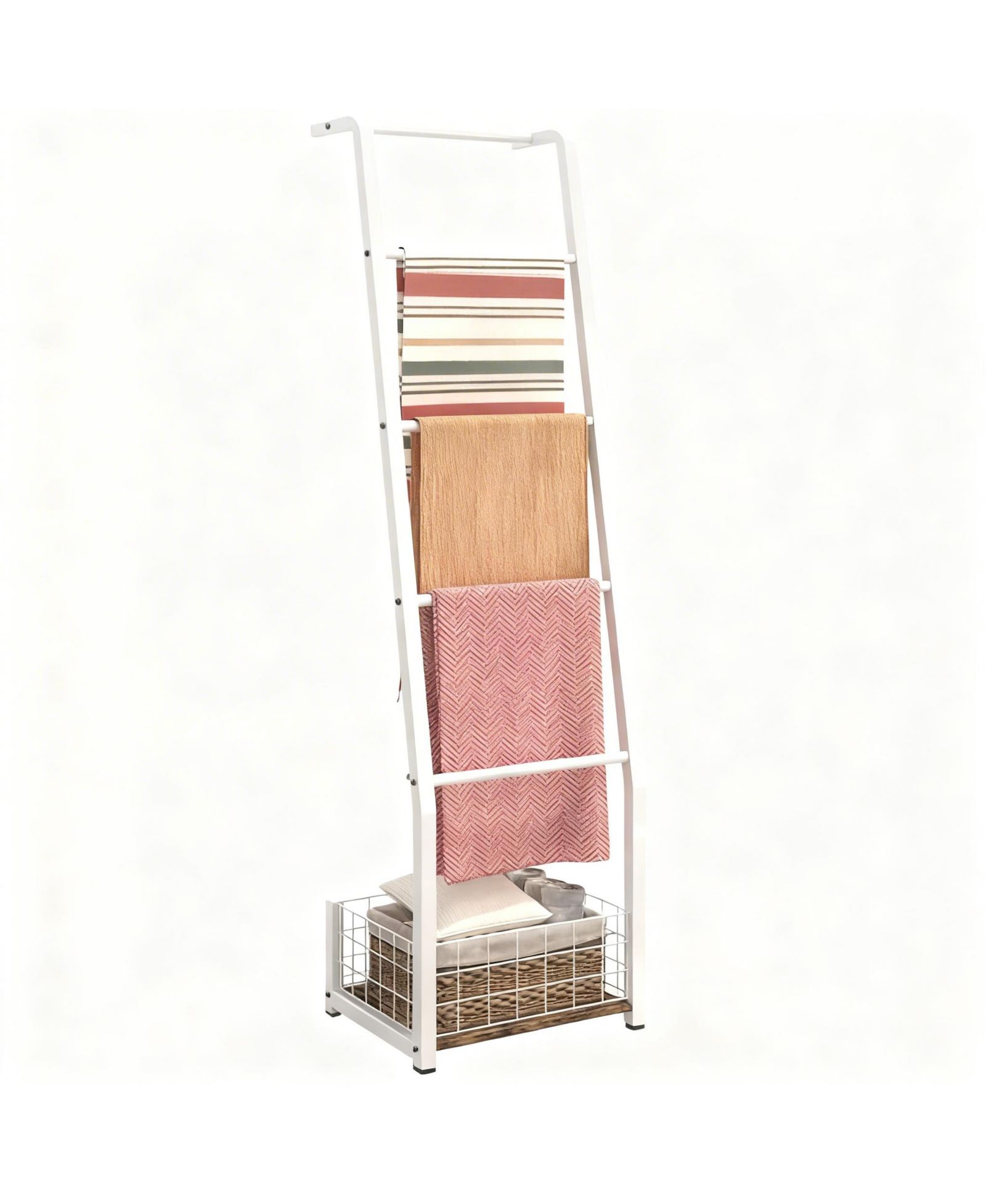 Деревянная лестница YIGII Rustic 5-Tier для пледов с корзиной