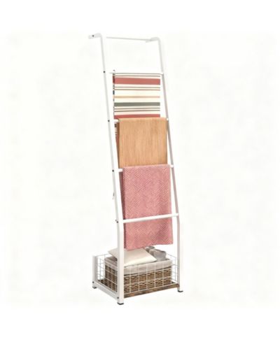 Деревянная лестница YIGII Rustic 5-Tier для пледов с корзиной