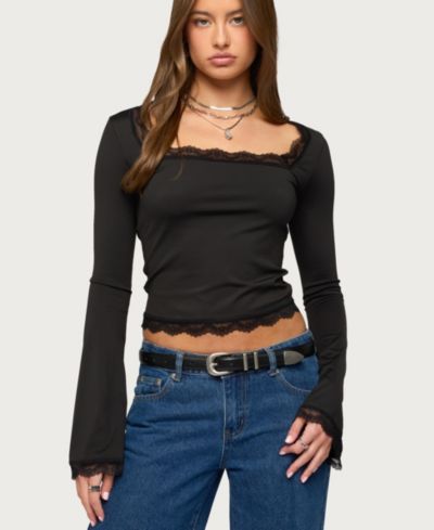 Женский топ Edikted Kailin Lacey Flared Sleeve