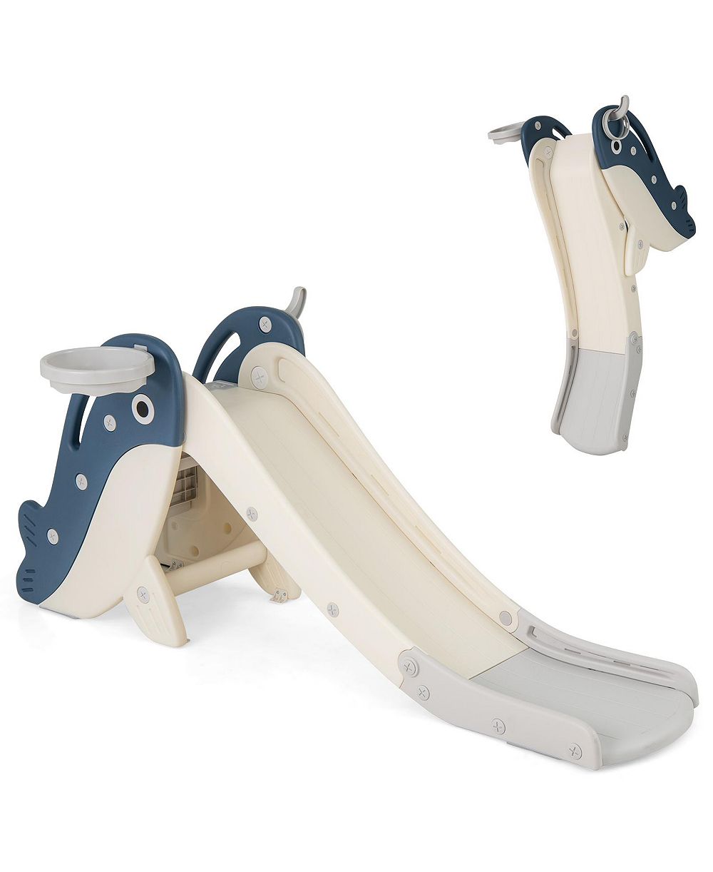 Mecale Foldable Freestanding Baby Slide Climber Set with Basketball Hoop