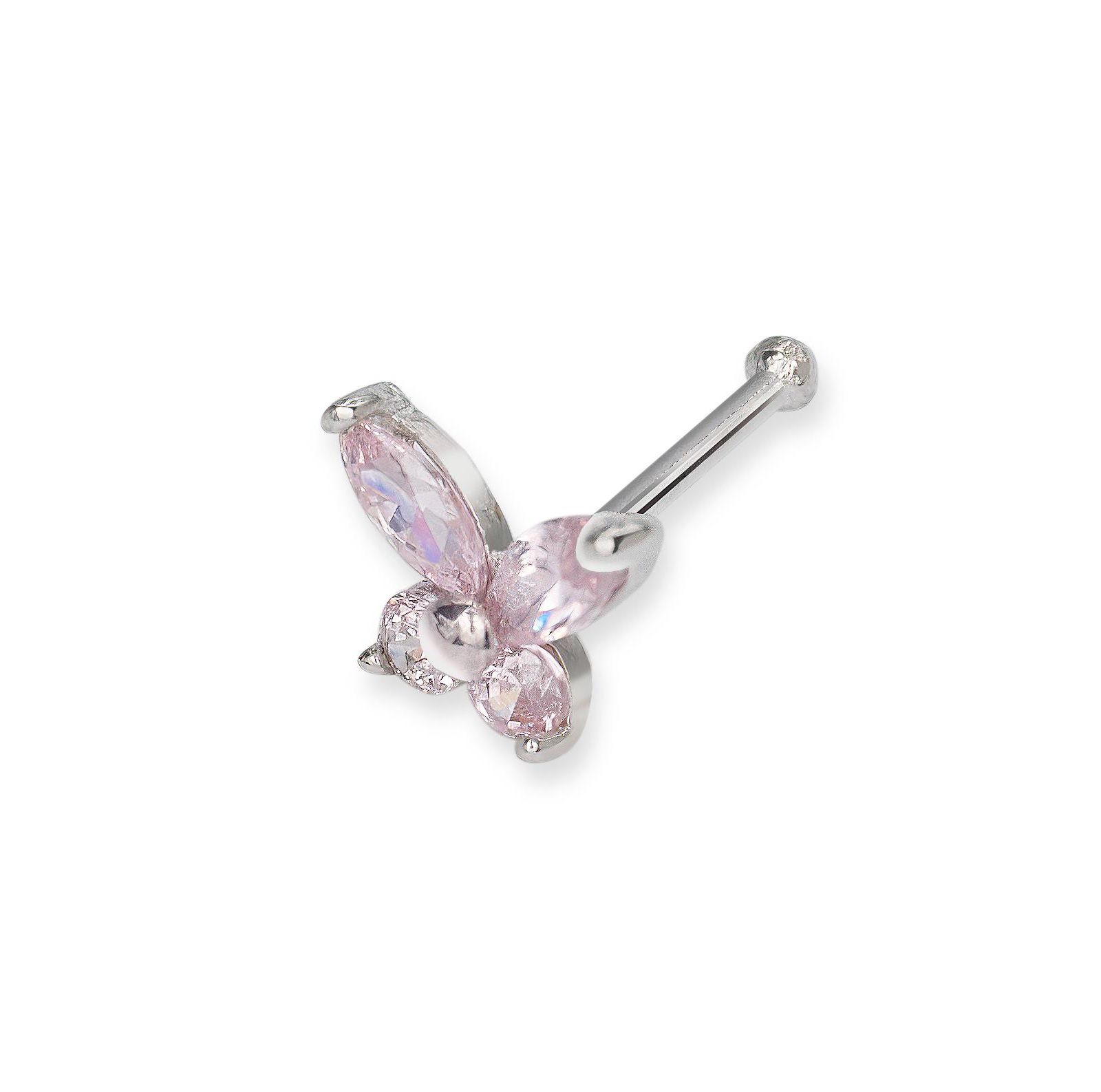 Серьга-гвоздик в нос Curata Jewelry с бабочкой из золота 14k и кубическим цирконием
