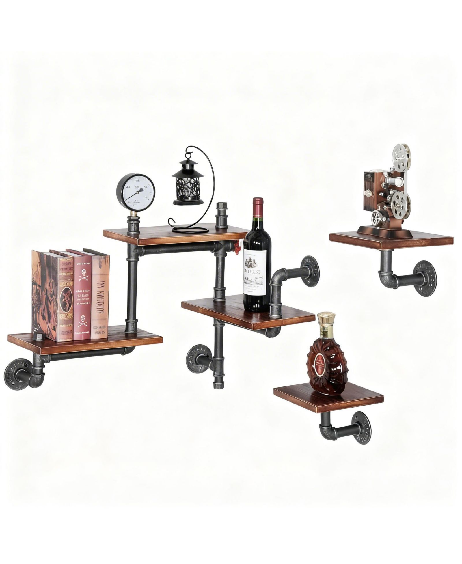 YIGII Industrial Rustic Pipe Shelves 5-Tier Wall Storage for Home Decor