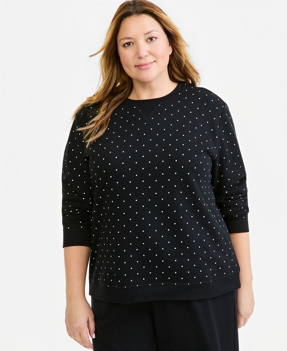 Style & Co Plus Printed Fleece Crewneck Sweatshirt, Macy's Exclusive