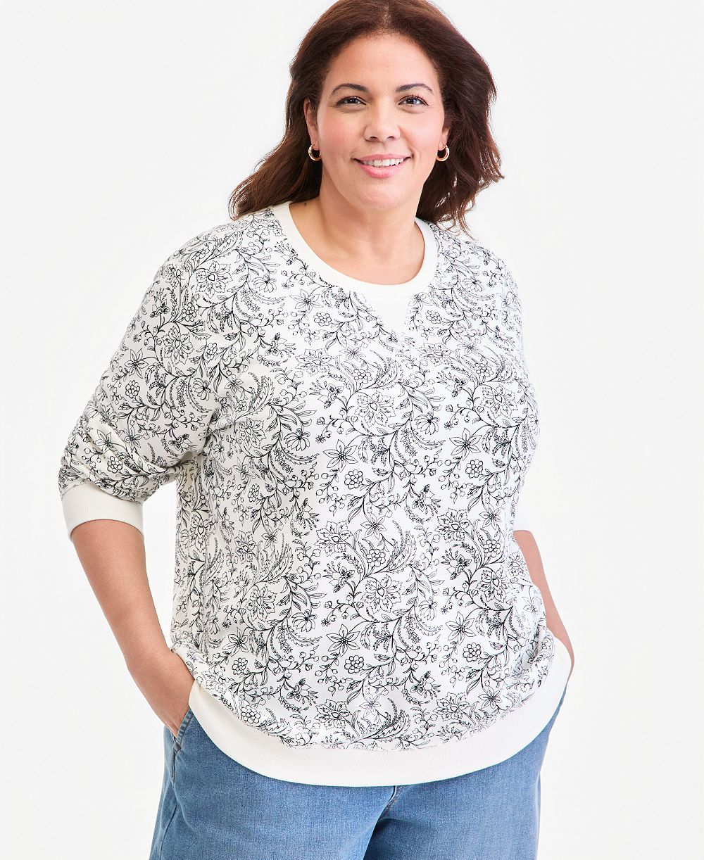 Style & Co Plus Size Printed Fleece Crewneck Sweatshirt, Macy's Exclusive