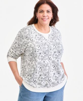 Style & Co Plus Size Printed Fleece Crewneck Sweatshirt, Macy's Exclusive