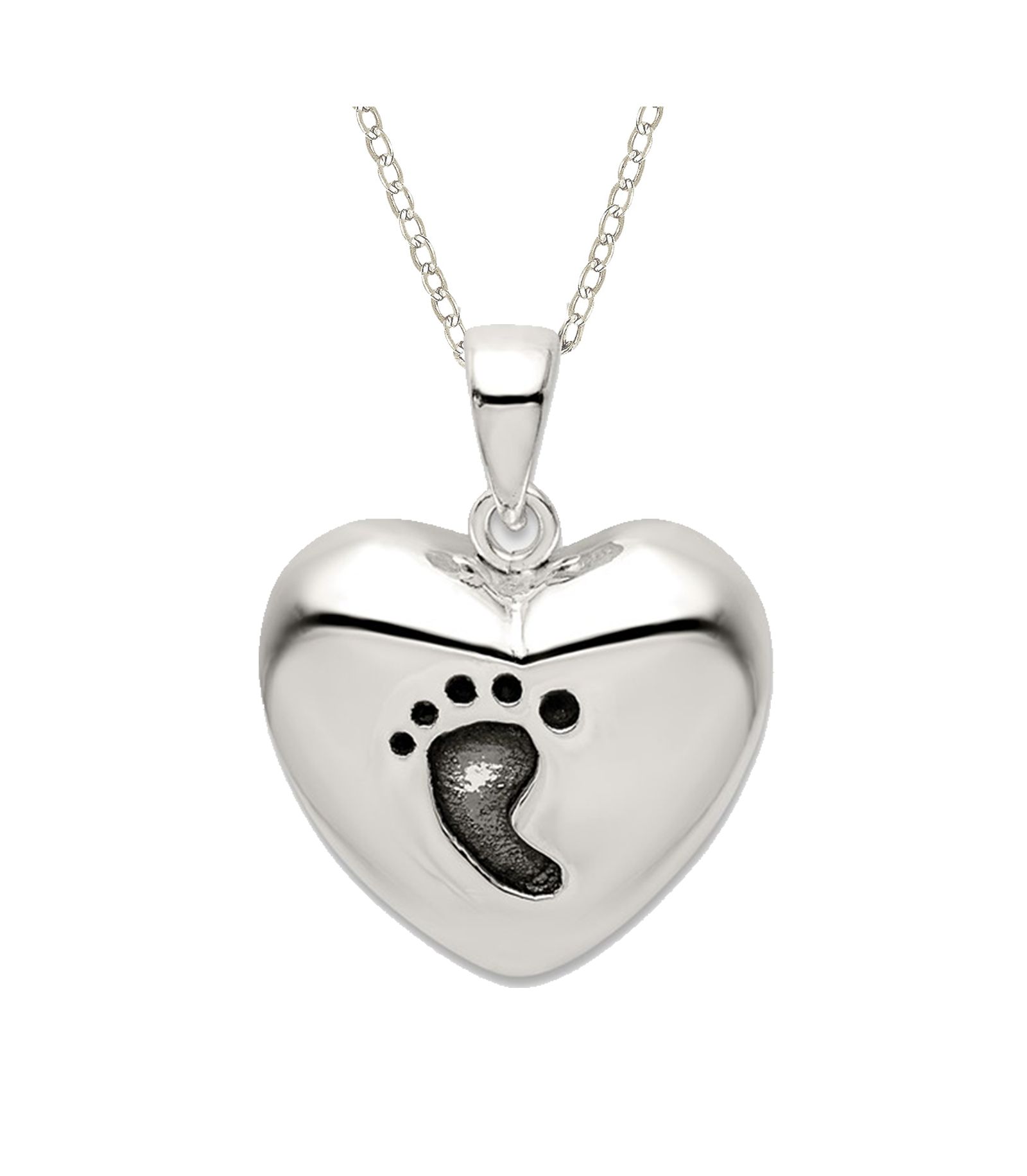 Ожерелье с кулоном Curata Jewelry 925 Sterling Silver 18 Inch Oxidized Footprint Love Heart 16x16mm
