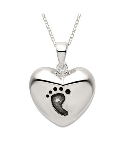 Ожерелье с кулоном Curata Jewelry 925 Sterling Silver 18 Inch Oxidized Footprint Love Heart 16x16mm