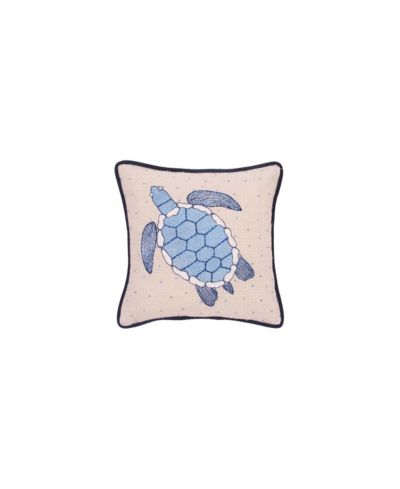 C&F Home Abstract Oceanic Blue Sea Turtle Graphic Print Embellished Throw Pillow, 10" x 10
