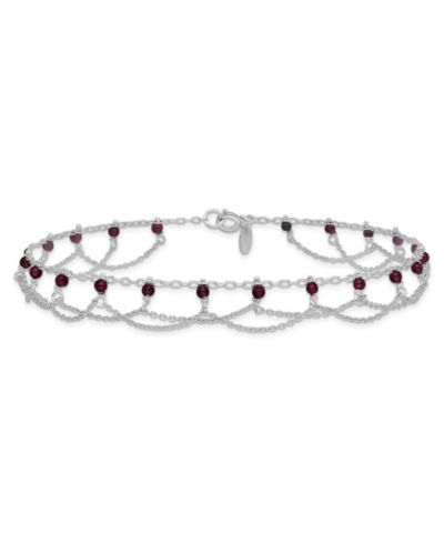 Curata Jewelry 925 Sterling Silver 10 Inch Rhodolite Garnet Beaded Draped Anklet