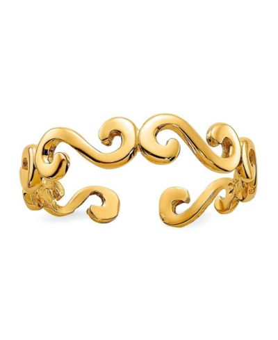 Curata Jewelry Solid 10k Yellow Gold Art Deco Swirl Adjustable toe ring 4mm Wide toe ring