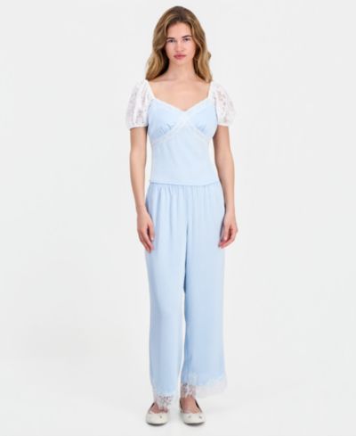 Женские атласные брюки Petite с кружевной отделкой, эксклюзив Macy's