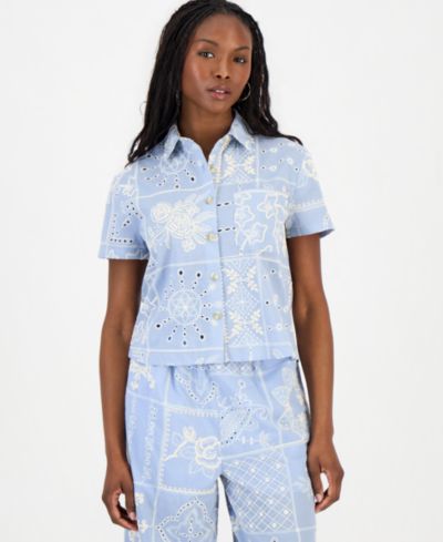 Женская хлопковая рубашка And Now This Embroidered Camp Shirt
