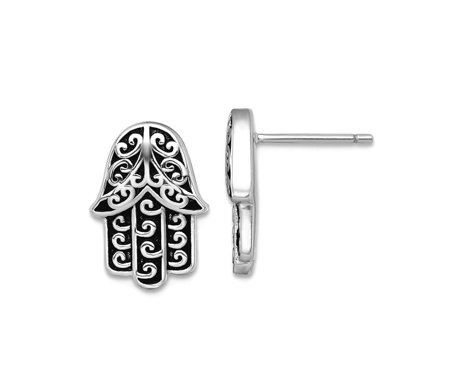 Серьги-гвоздики Curata Jewelry 925 Sterling Silver Rhodium Plated Oxidized Hamsa Hand of God 13x10mm 13.1mm