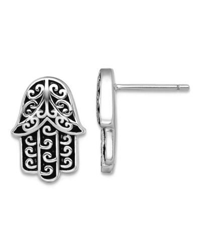 Серьги-гвоздики Curata Jewelry 925 Sterling Silver Rhodium Plated Oxidized Hamsa Hand of God 13x10mm 13.1mm