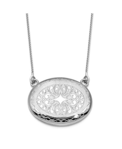 Curata Jewelry 925 Sterling Silver Rhodium Plated 18+2 Inch Sideways Etched Locket Necklace 26.15mm Wide Locket Necklace