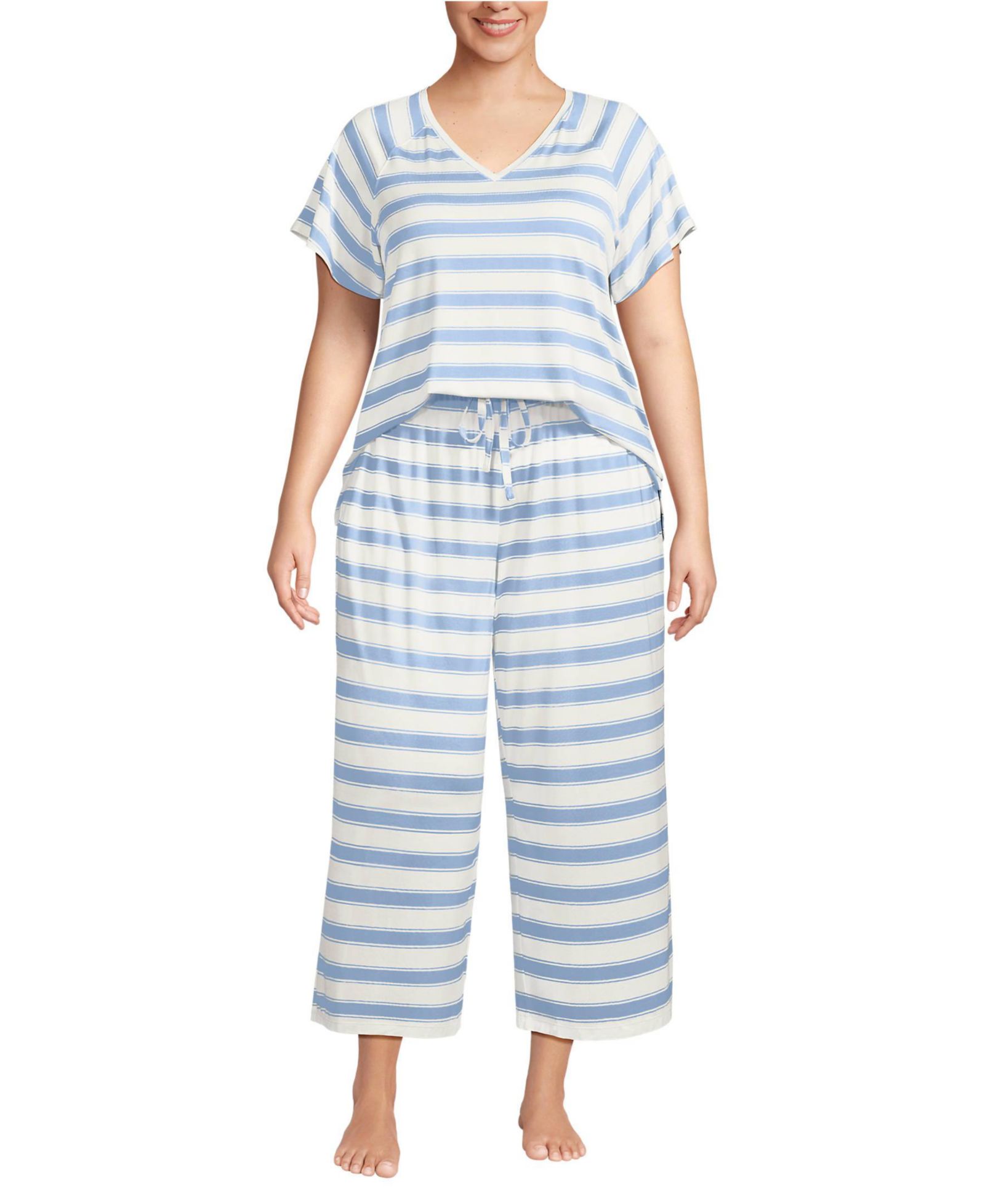 Пижамный комплект Lands' End Plus Size Cooling: топ с коротким рукавом и брюки Crop