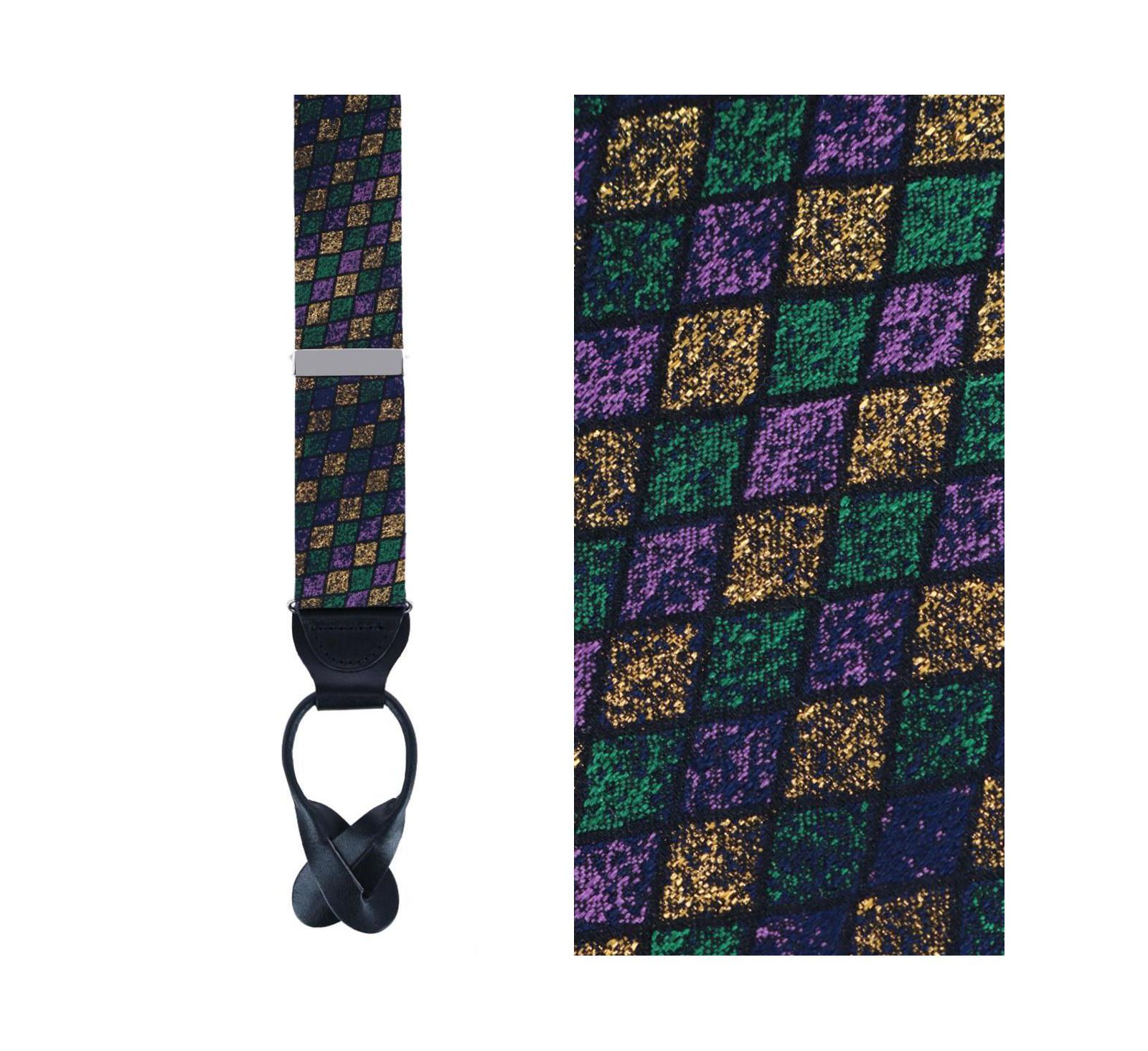 TRAFALGAR Men's Carnival Diamond Novelty Silk Button End Suspenders