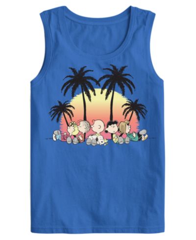 Hybrid Apparel Men's Snoopy Peanuts Tropical Palm Tree Sleeveless Graphic T-Shirt