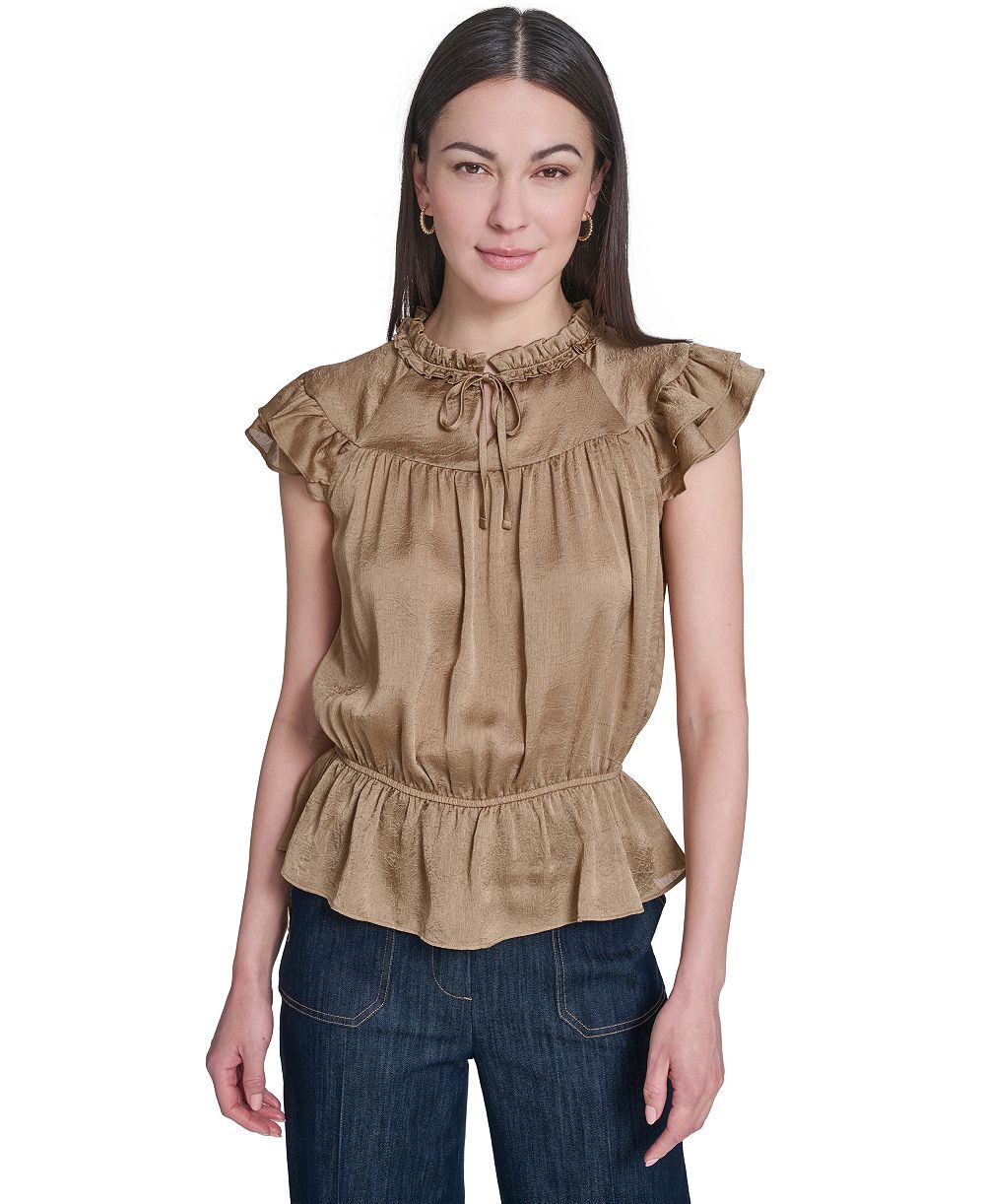 Tommy Hilfiger Женский топ с воланами и круглым вырезом Peplum