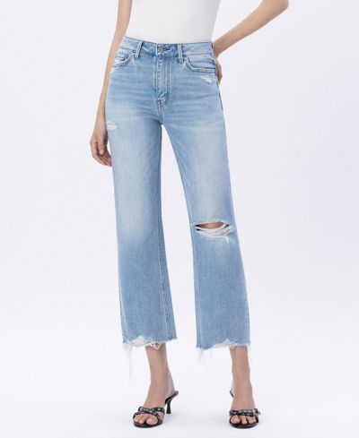Flying Monkey Women's High Rise Distressed Crop Slim Wide Leg Jeans