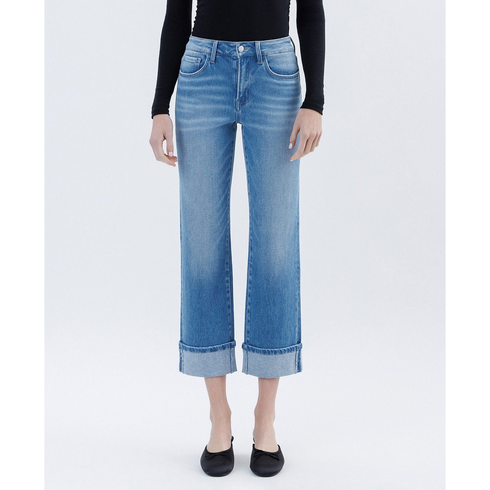 Flying Monkey Women's High Rise Cuffed Crop Straight Jeans