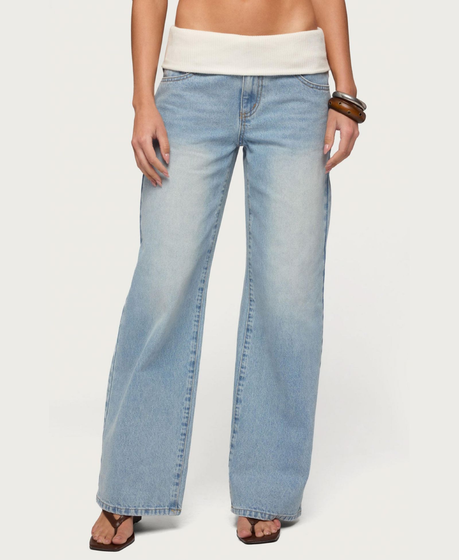 Edikted Women's Knit Foldover Low Rise Baggy Jeans