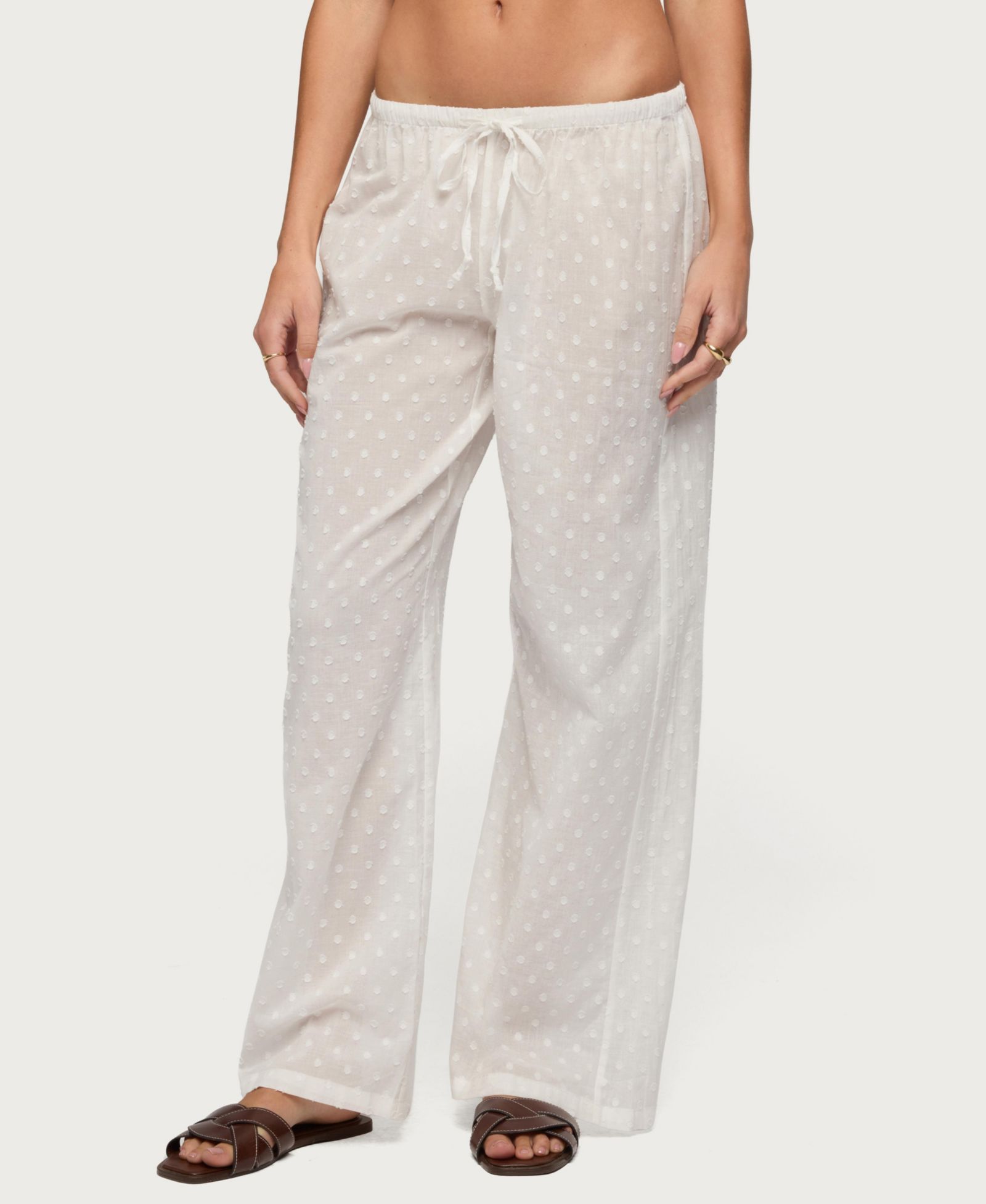 Edikted Women's Embroidered Polka Dot Sheer Cotton Pants