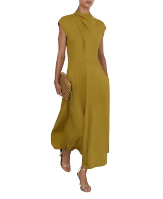Reiss Women's Alma High-Neck Pleat-Detail A-Line Midi Dress