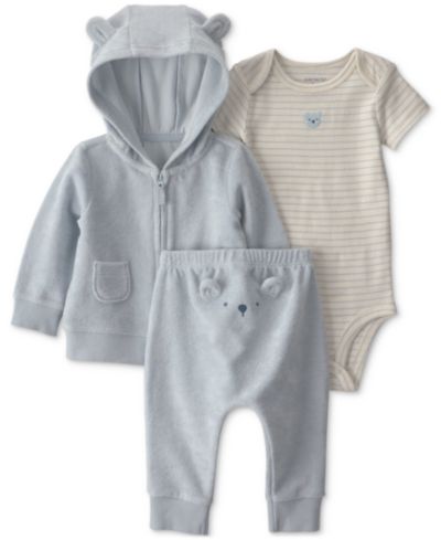 Carter's Baby Boys' Bear Terry Cardigan, Bodysuit and Pants, 3-Piece Set