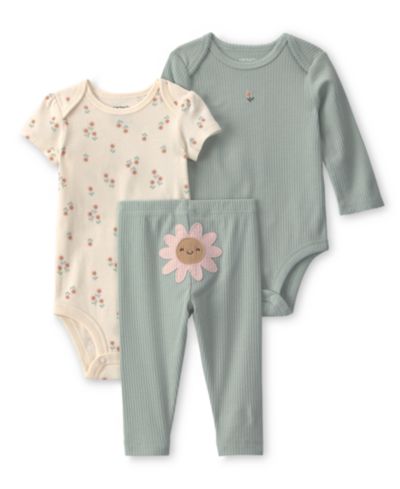 Carter's Baby Girls' Floral Crewneck Bodysuit and Pants, 3-Piece Set