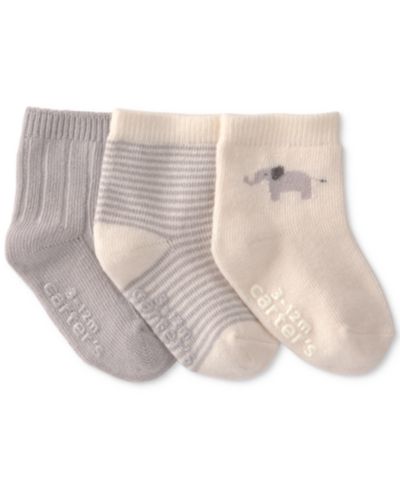 Carter's Baby Boys' and Girls' Elephant Ankle Socks, 3-Pack