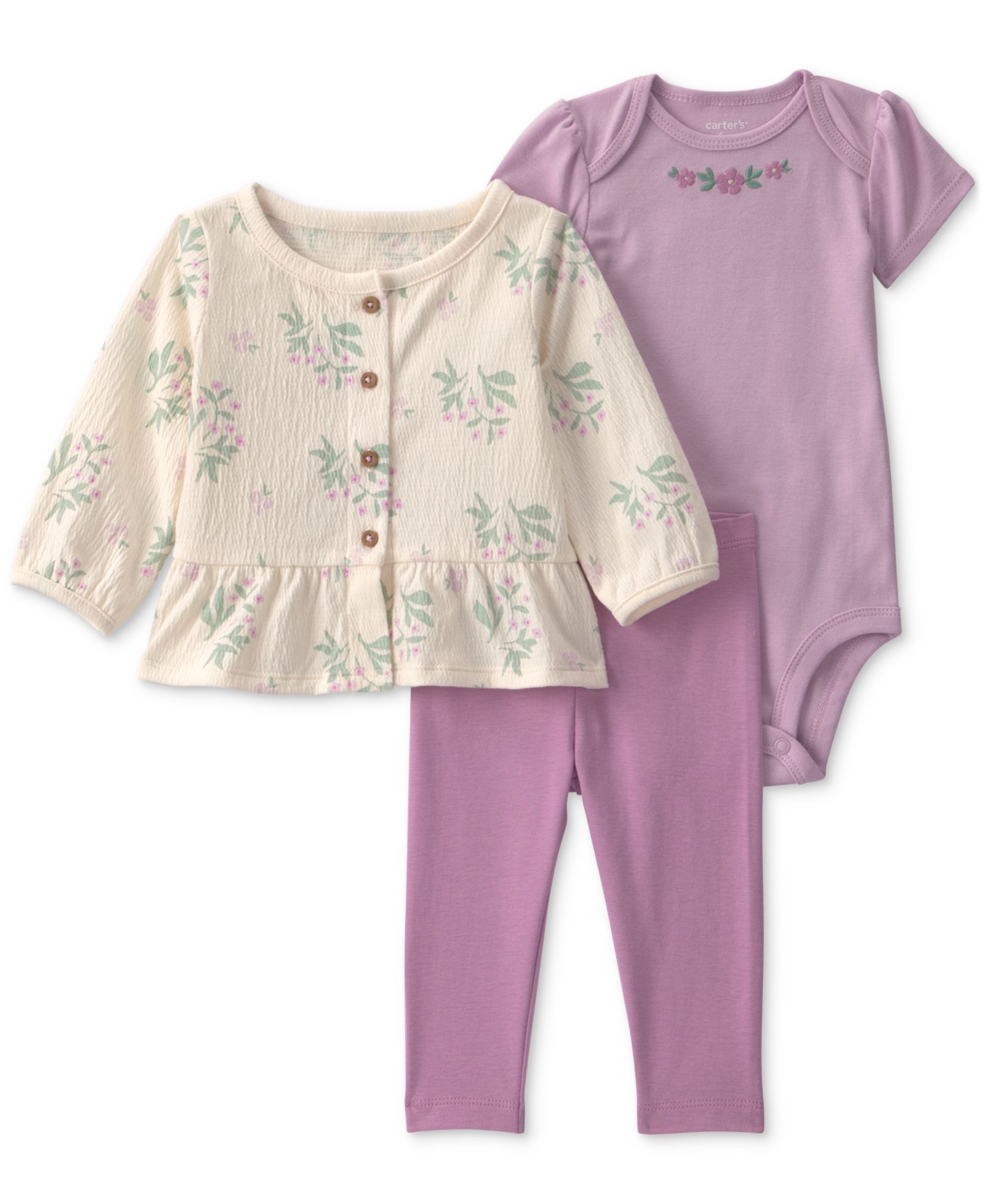 Детский комплект Carter's Floral Layering Bodysuit, Cardigan and Pants, 3-Piece Set