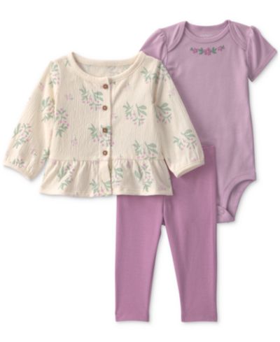Carter's Baby Girls' Floral Layering Bodysuit, Cardigan and Pants, 3-Piece Set