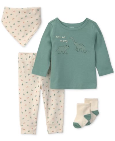 Carter's Baby Boys' Dinosaur Long-Sleeve Top, Pant, Bandana, and Socks, 4-Piece Set