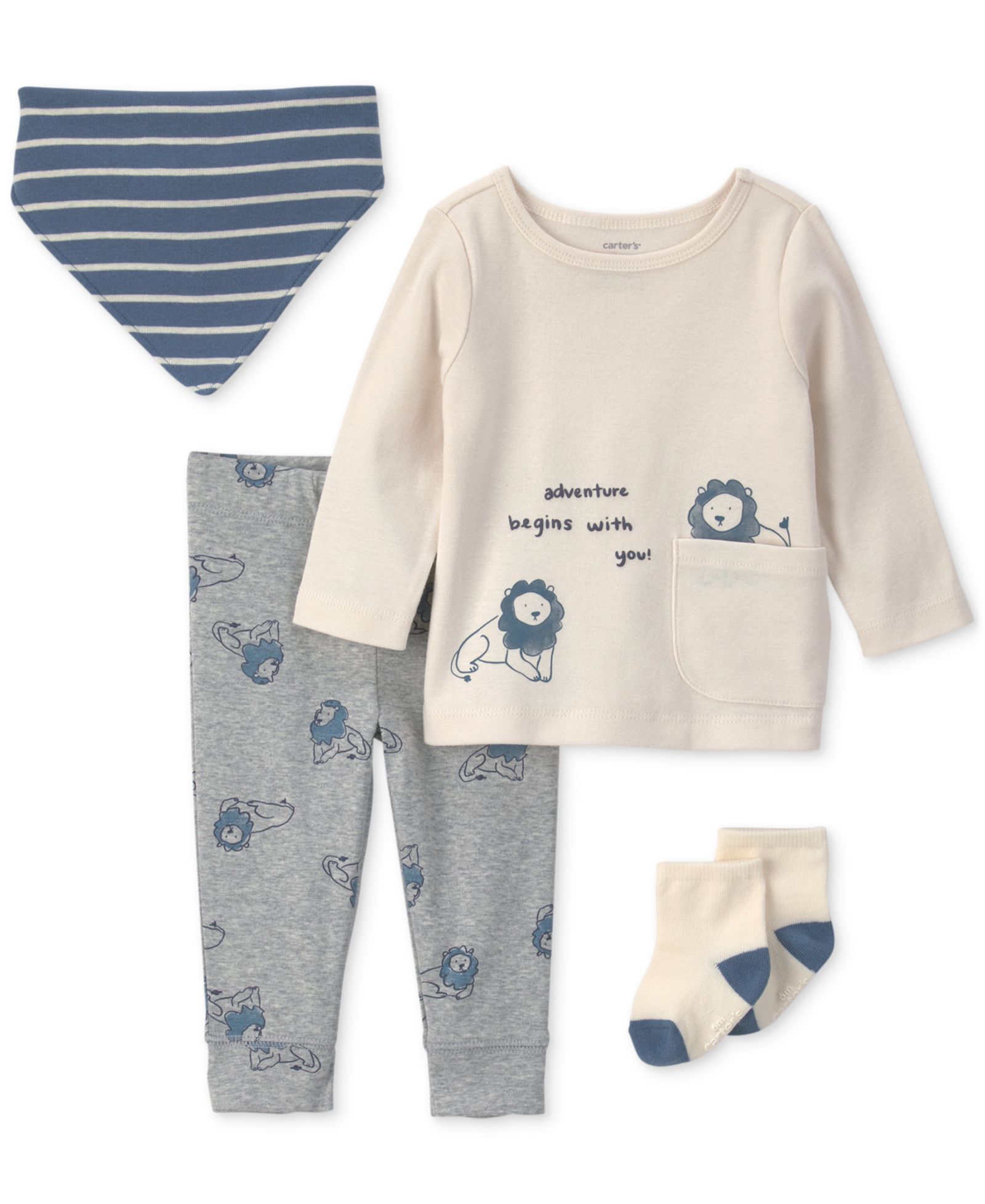 Комплект Carter's для новорожденных: топ, брюки, бандана и носки, 4-Piece Set