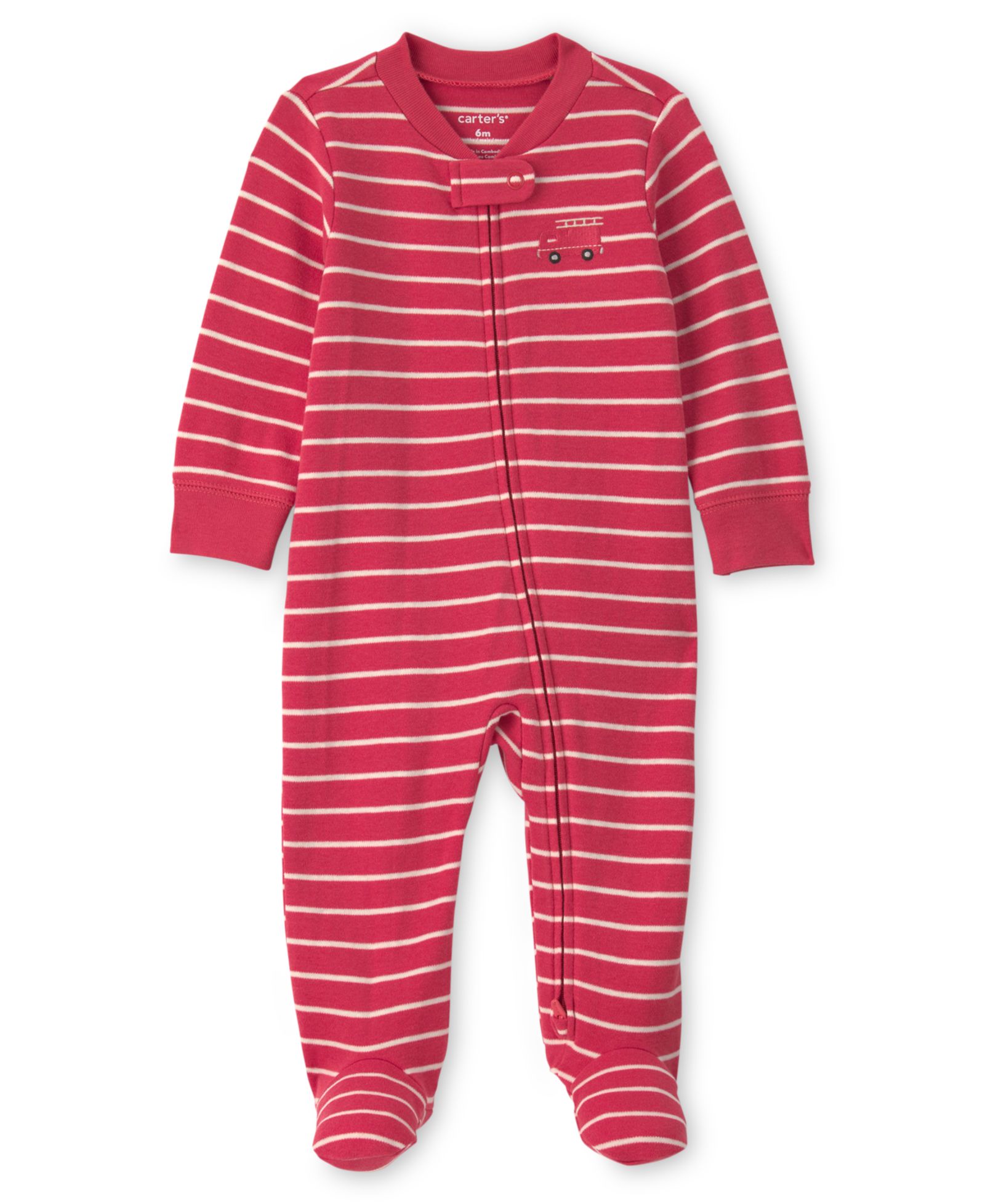 Детский комбинезон Carter's Baby Boy's Firetruck Striped 2-Way Zip Sleep & Play