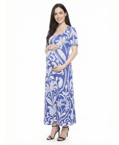24seven Comfort Apparel Women's Maternity Scoop Neck Maxi Dress