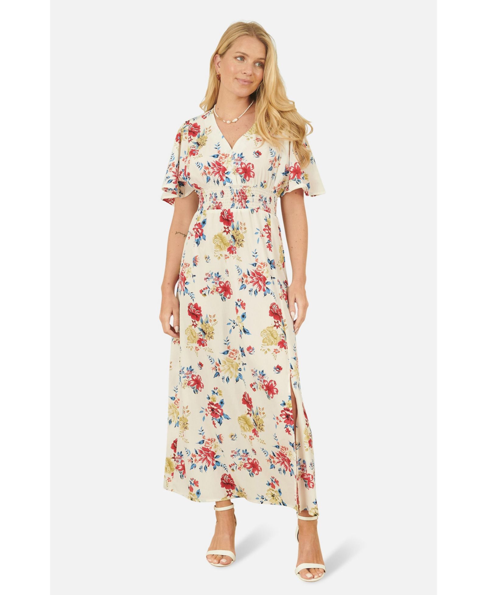 Женское миди-платье Yumi Ruched Waist V-Neck