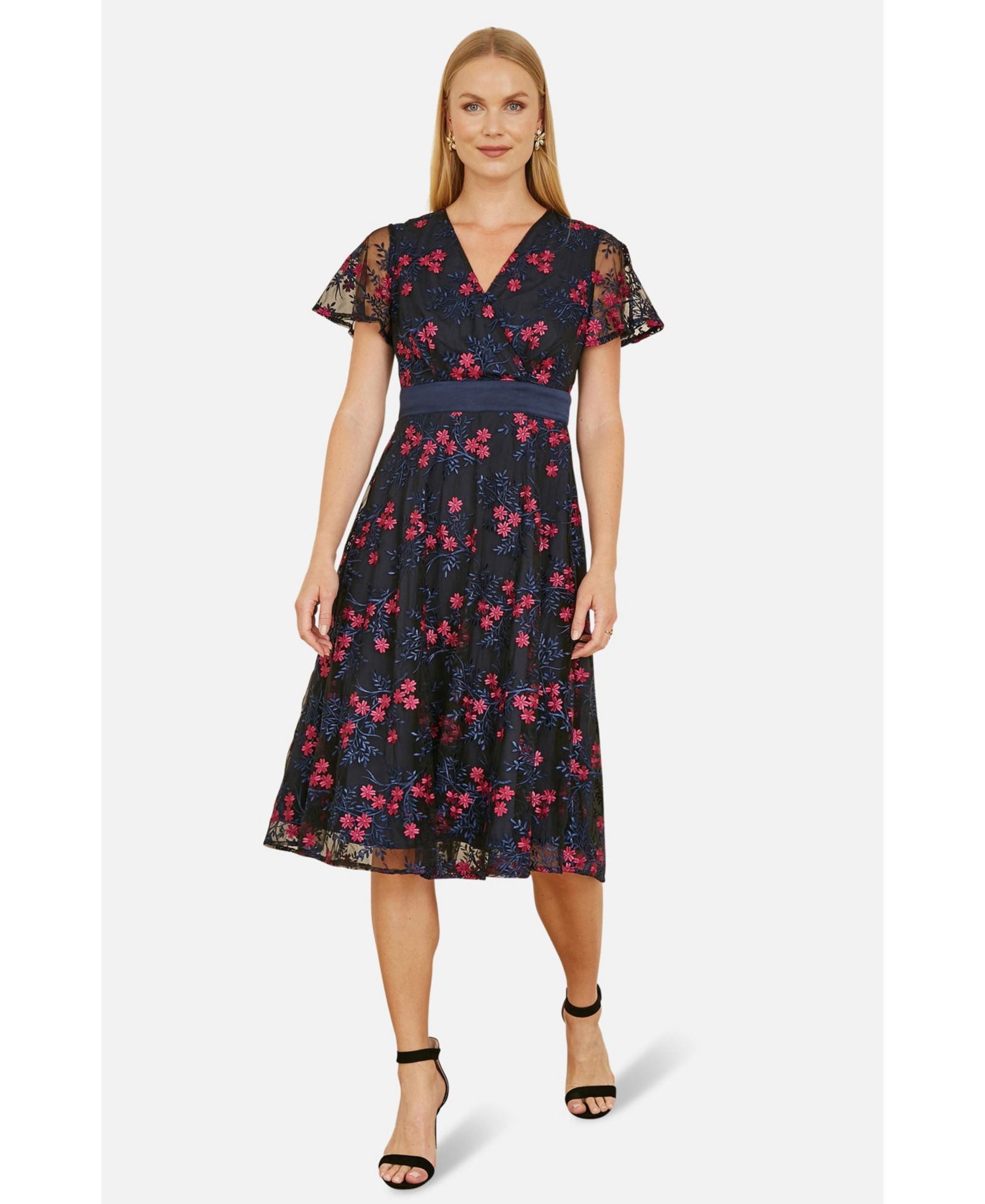Женское миди-платье Yumi Floral Mesh Wrap Skater
