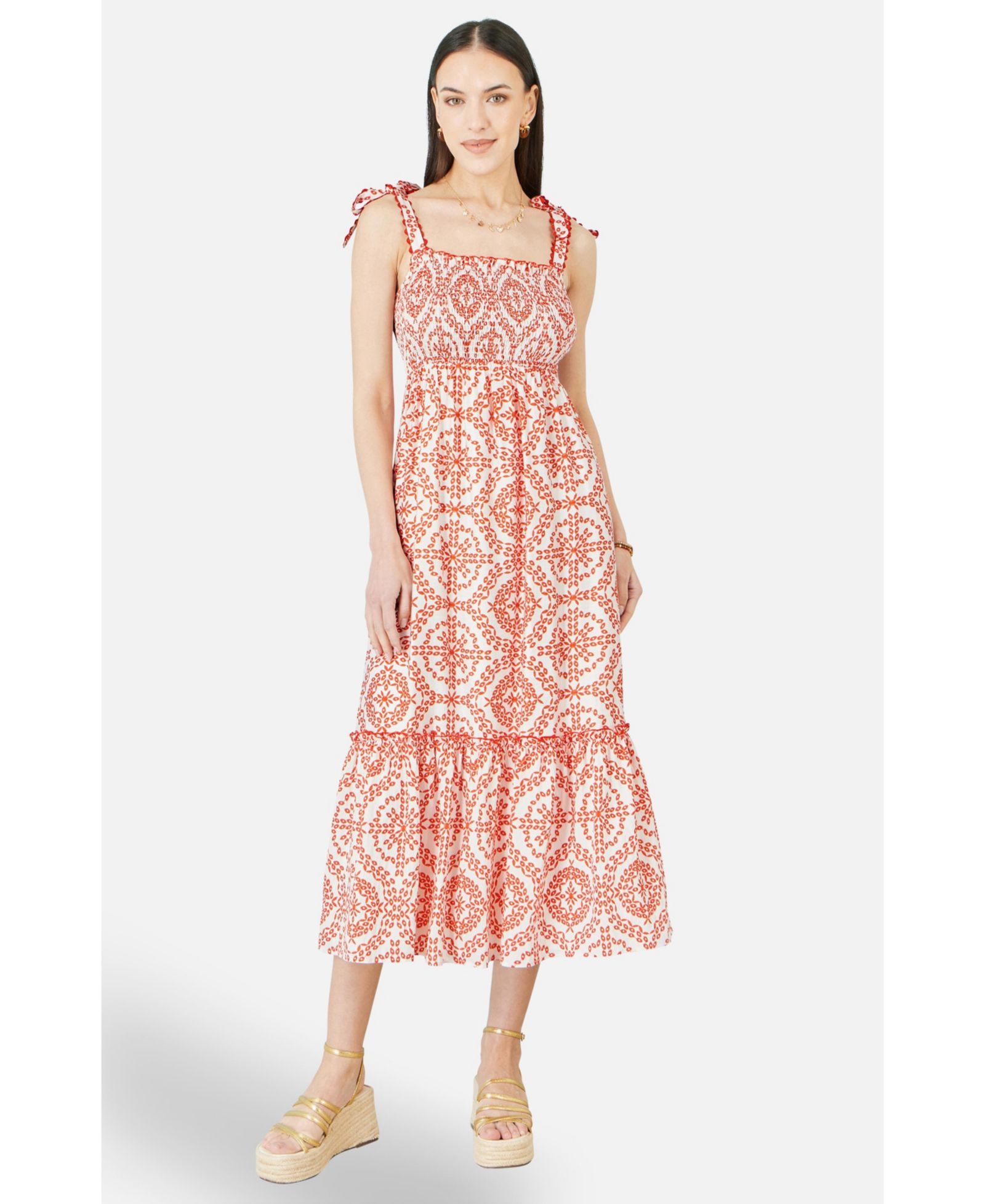 Женское миди платье Yumi Viscose Ruched Tie Strap Sun Dress