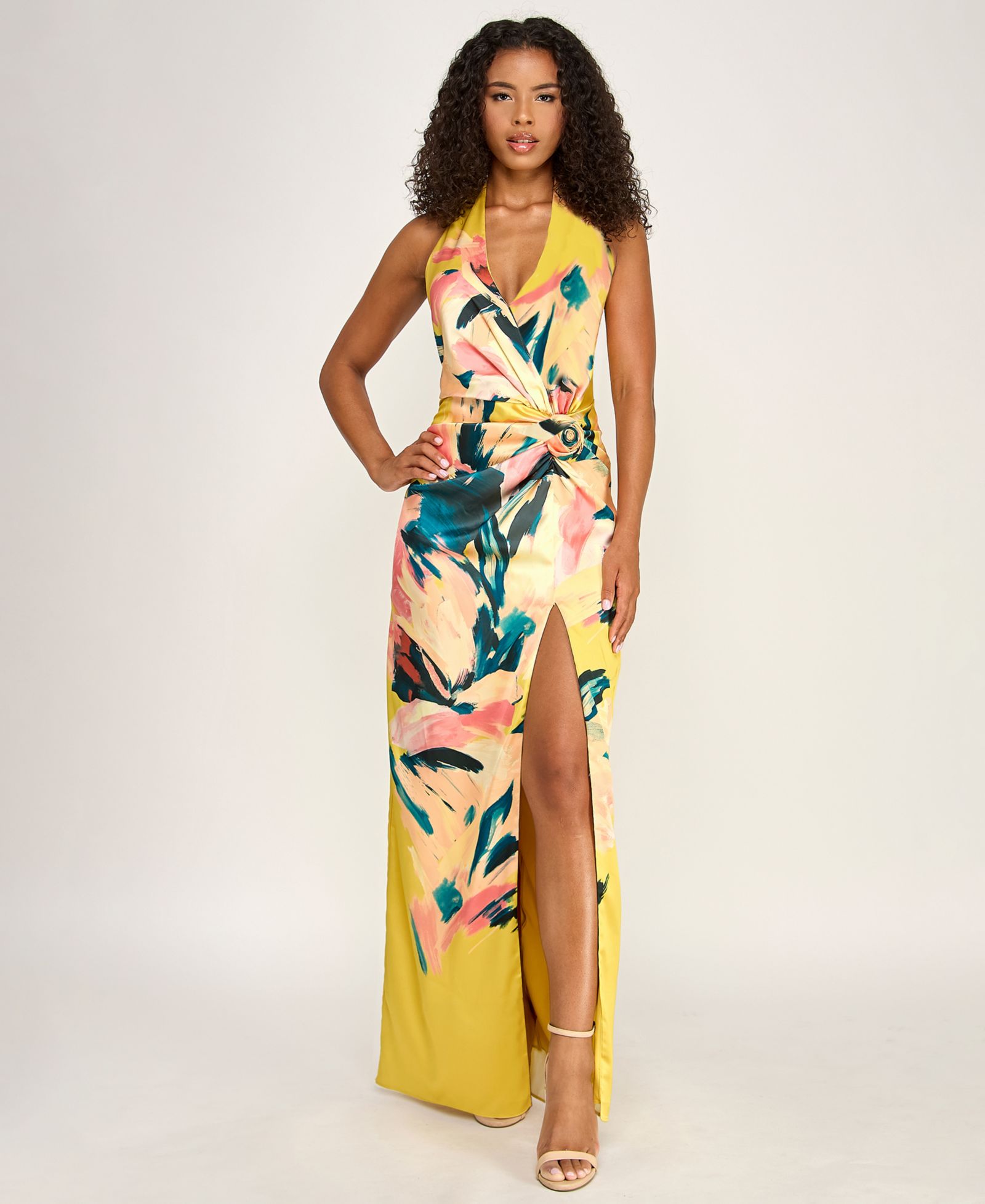 Женское вечернее платье SENI & CADE Plunge V-Neck Printed Gown