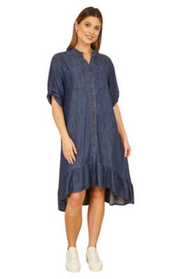 Женское джинсовое платье-рубашка Yumi Women's Denim Dip Hem Relaxed Fit Shirt Dress
